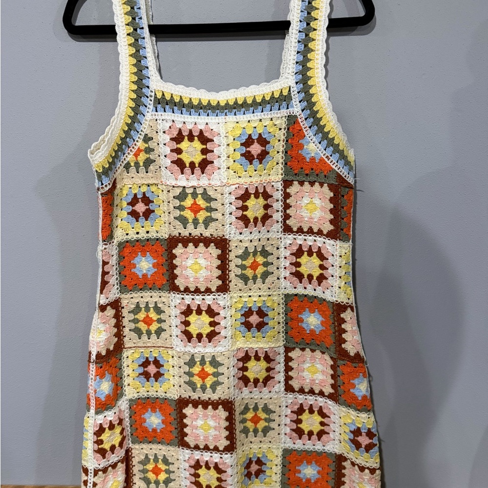New In Ragstock Crochet Mini Dress - Colorful Granny Square Patchwork Size: S/M - Picture 6 of 12